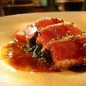 Peppercorn Tuna on Kung Pao Bok Choy Fondue