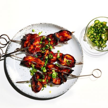 Sweet and Spicy Bacon Kebabs with Scallion-Ginger Relish