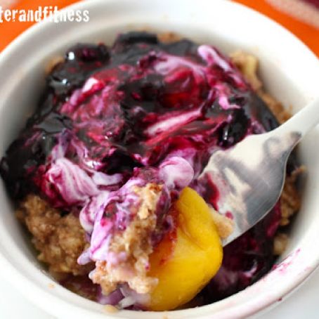 Microwave Skinny Peach Cobbler with Blueberry Sauce