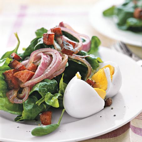 SPINACH****Spinach Salad With Warm Onions And Crispy Salami