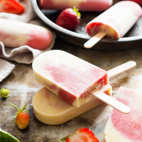 Roasted Strawberry Rhubarb Custard Popsicles