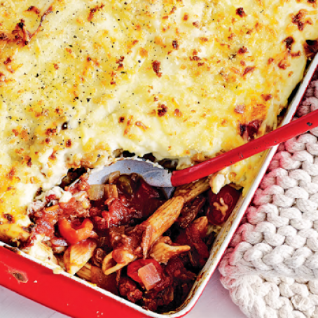 BEEF & EGGPLANT BOLOGNAISE PASTA BAKE
