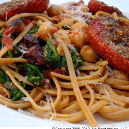 Fire Roasted Tomato Pasta With Chickpeas and Arugula