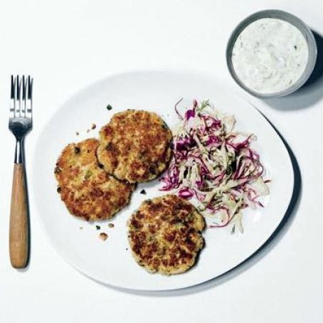 FISH CAKES w/COLESLAW & HORSERADISH DILL