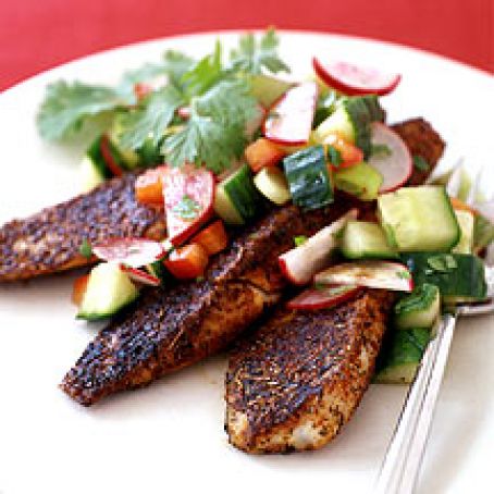 Blackened Tilapia with Radish and Cucumber Salsa