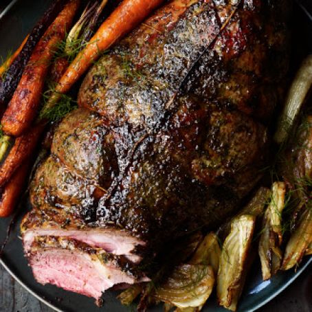Leg of Lamb, Honey-Vinegar with Fennel and Carrots