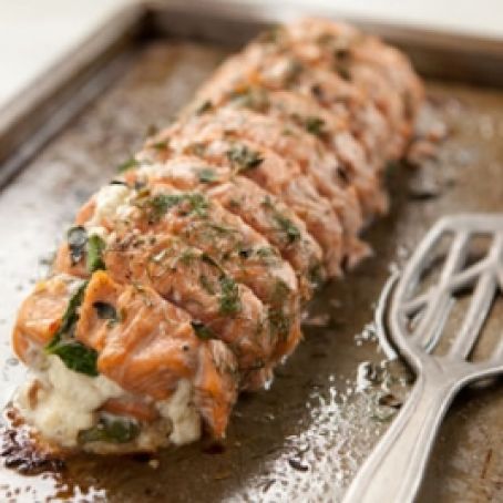 Salmon- ROASTED SALMON STUFFED WITH SPINACH, FETA AND RICOTTA