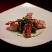 Scallops with wilted bitter greens and Stilton dressing