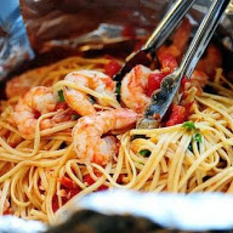Shrimp Pasta in a Foil Package