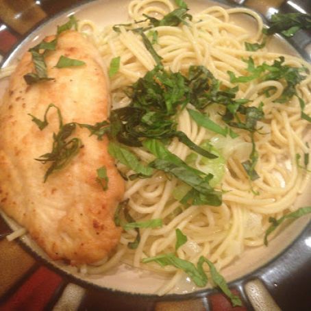 Sauté Chicken Breast with Wine Sauce over Pasta
