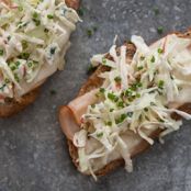 Turkey and Goat Cheese Open-Faced Sandwiches with Tangy Apple Slaw