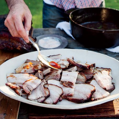 Pork Belly with Rhubarb Glaze