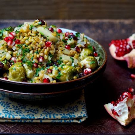 Freekeh with Brussels Sprouts - Apple - Dried Cranberries - Honey and Pomegranate