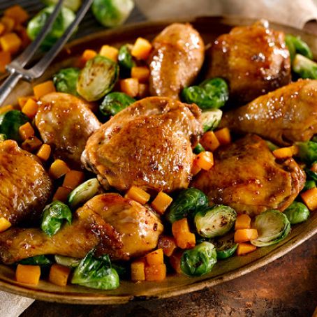 Pan Roasted Maple Dijon Chicken With Butternut Squash & Brussels Sprouts