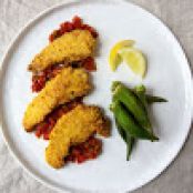 Chicken Fingers with Tomato-Jalapeño Sauce