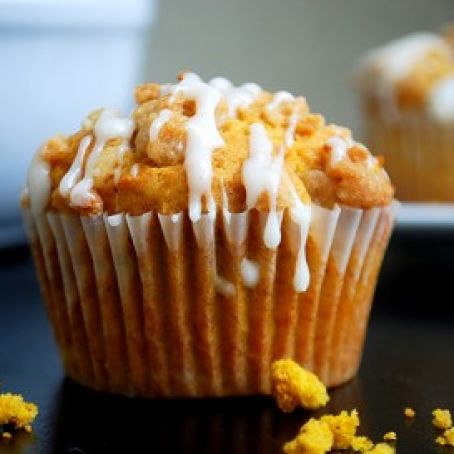 Pumpkin Crumb Muffins With Cream Cheese Glaze