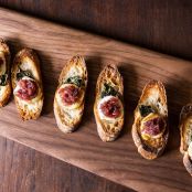 Toasted Goat Cheese Crostini with Basil and Red Onion Jam