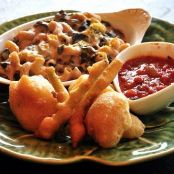 Mac 'n Greens, Fritto Misto with Spicy Tomato Dipping Sauce