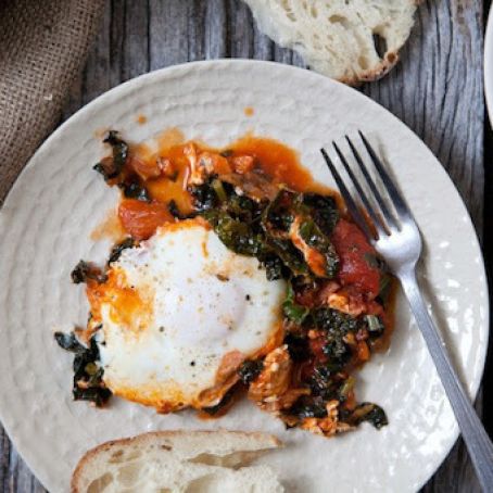 Eggs in a Wintry Kale and Tomato Sauce