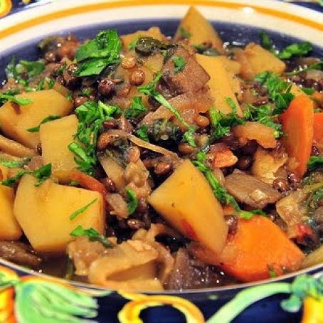 Eggplant Provencal, Hedgehog Mushrooms and Roasted Garlic with French Bread
