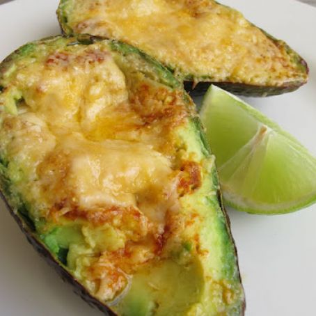 Grilled Avocado with melted cheese and hot sauce