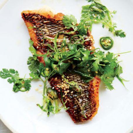 Seared Black Bass with Scallion-Chile Relish