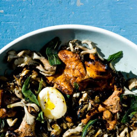 Vegetarian: Grilled Mushrooms with Fried Sage and Poached Egg Yolks