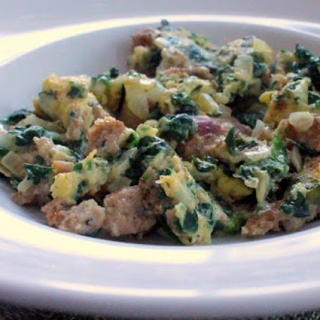 Turkey Sausage,  Spinach & Egg Scramble