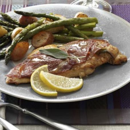 Sage & Prosciutto Chicken Saltimbocca w/Rosemary Roasted Potatoes and Asparagus