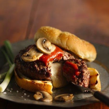 Mozzarella-Stuffed Mushroom Pizza Burgers