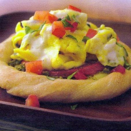 Breakfast (Tomato-Basil Eggs Alfredo in Bread Baskets)