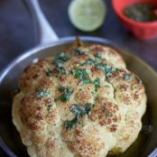 whole roasted cauliflower with a parsley sauce