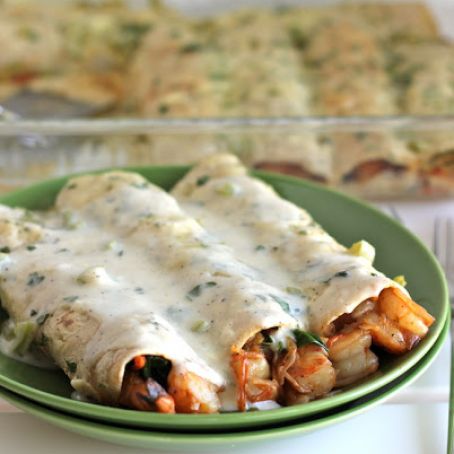 Roasted Shrimp Enchiladas with Jalapeño Cream Sauce - Damn Delicious
