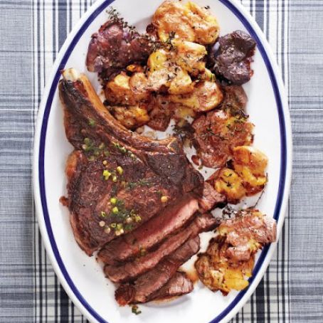 Seared Rib-Eye Steak with Smashed Potatoes