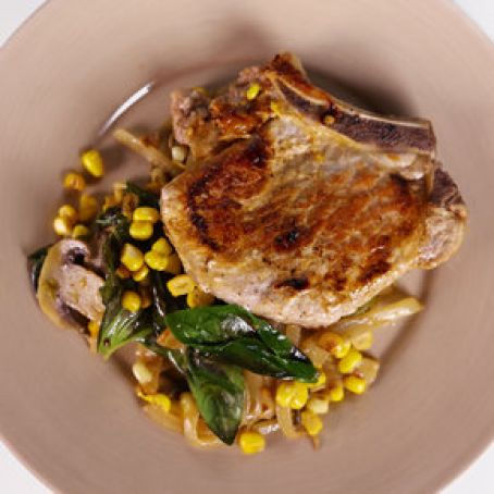Michael Symon's Pork Chops with Basil Creamed Corn