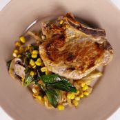 Michael Symon's Pork Chops with Basil Creamed Corn
