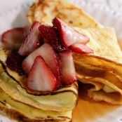 Crêpes with Homemade Ricotta and Maple-Strawberry Syrup