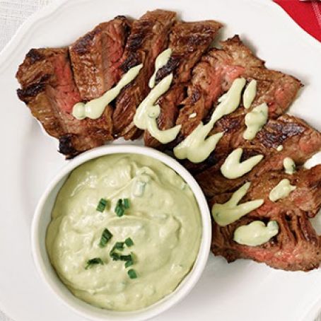 Skirt Steak with Avocado-Crème Fraîche Drizzle