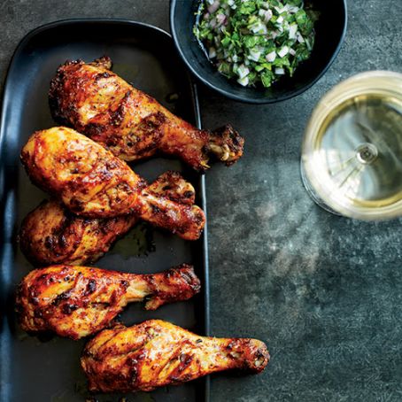 Tandoori Chicken Drumsticks with Cilantro-Shallot Relish