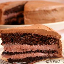 Chocolate Mocha Cake with Raspberry Buttercream Filling & Chocolate Fluff Frosting