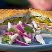 Pork Panini with Two Cheeses Pickles and Watercress on Sourdough