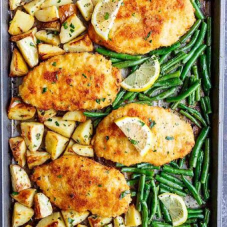 Sheet Pan Lemon Parmesan Garlic Chicken Milanese
