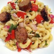 Pasta salad with sausage, peppers & onions