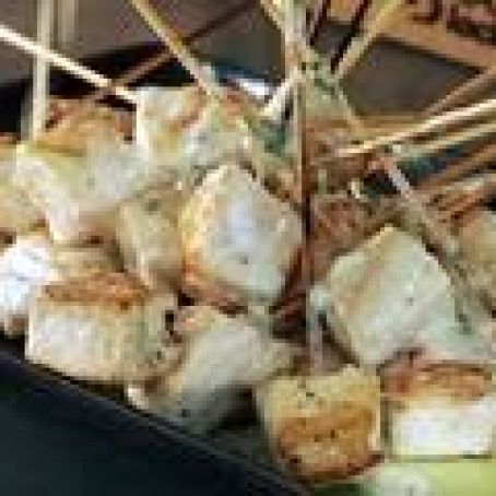 Grilled Swordfish Skewers with Coconut, Key Lime and Green Chile Sauce