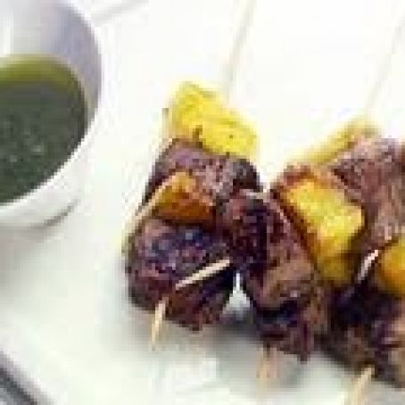 Beef Pops with Pineapple and Parsley Sauce