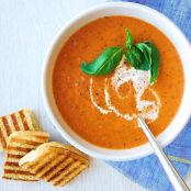 Creamy Tomato Basil Soup with Grilled Cheese Bites
