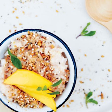Rice Pudding with Ginger, Amaranth, and Mango