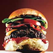 Cheddar Burger w/Balsamic Onions & Chipotle Ketchup