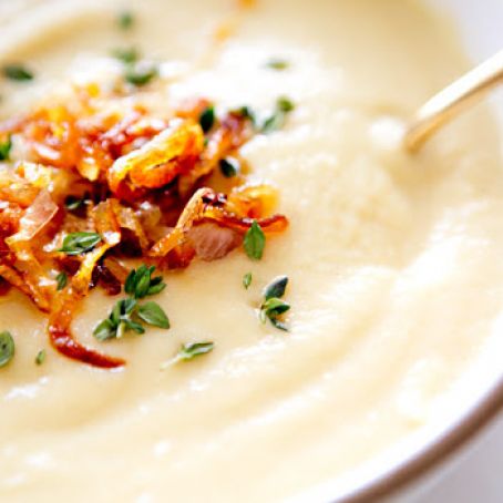 ROASTED SUNCHOKE SOUP WITH CARAMELIZED SHALLOTS