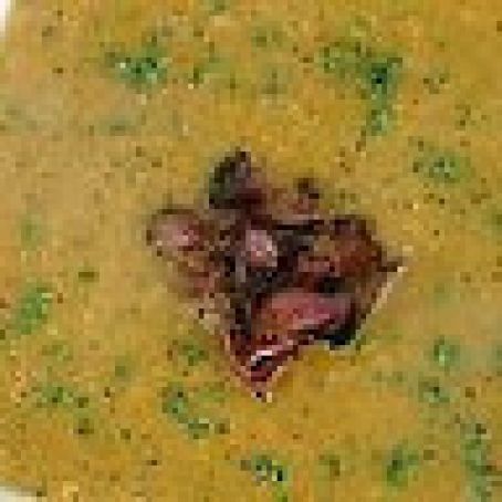 Grilled Tomato and Red Bell Pepper Soup with Grilled Pancetta